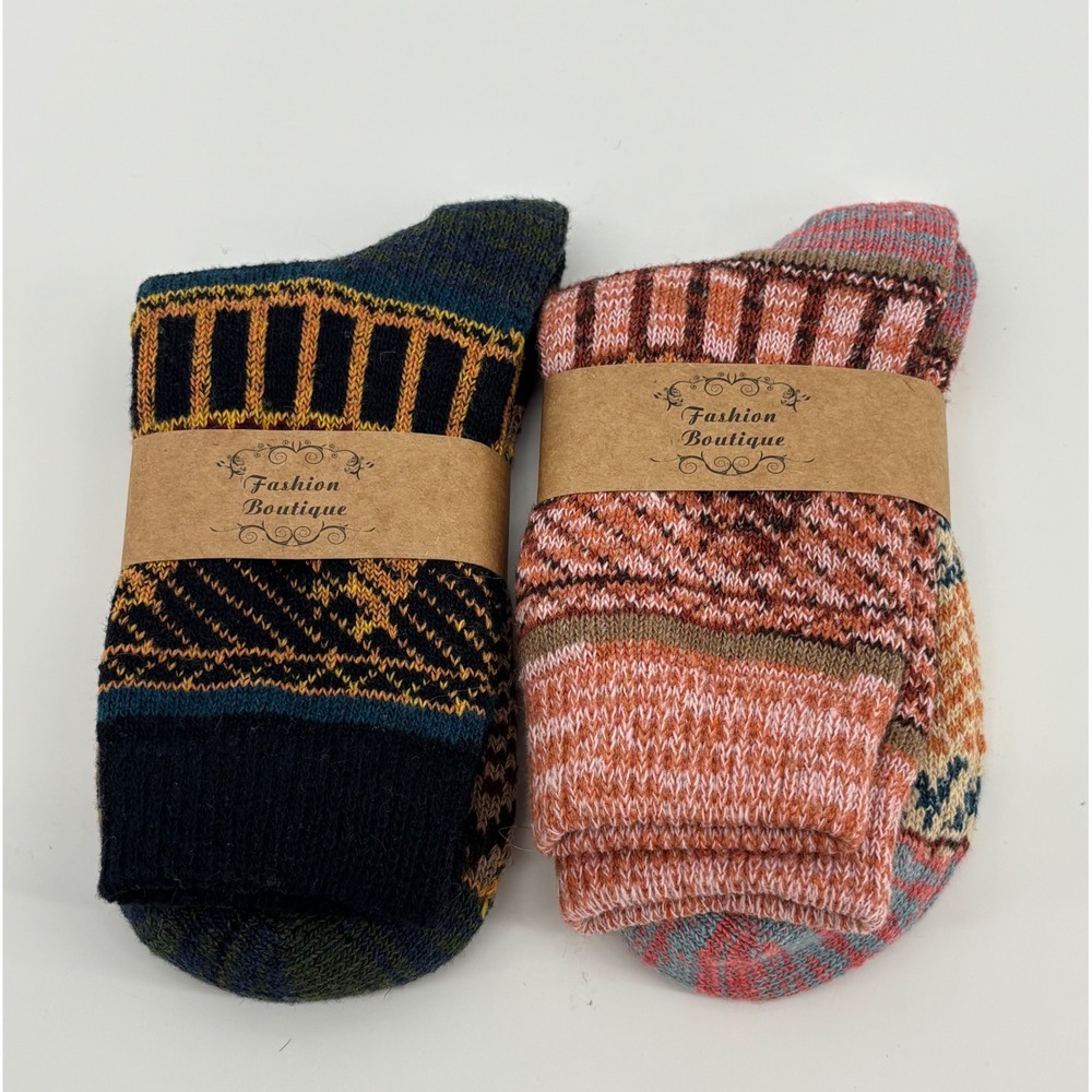 Fashion Boutique Women Socks Multicolor Wool Blend Fair Isle 2 Pair Lot